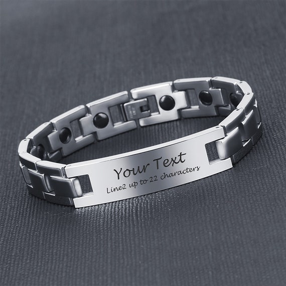 Personalised Men's Magnetic Bracelet Arthritis Pain Relief Health Titanium  Steel Magnet Therapy Wristband Gift for Daddy Dad 