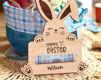 Personalised Easter Money Holder For Cash Gift Wooden Easter Gifts Bunny Gifts Basket Tags Decorations for Kids Teens Toddlers