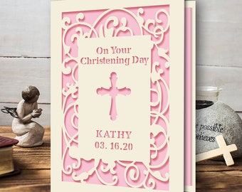 Personalised Boys/Girls Christening  Card Custom Christening  Gift Laser Cut Paper Greeting Cards Baptism Card with Any Name and Date