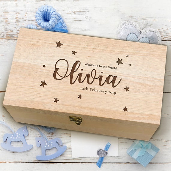 Art Secret Caja de recuerdos de madera para bebé, libro personalizado para  recién nacido, primer diente y rizo, organizador de memoria grande