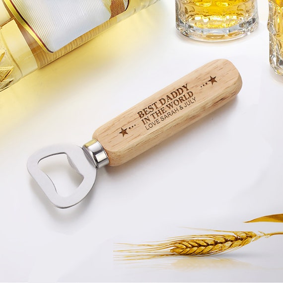 Personalised Wooden Handle Bottle Opener Birthday Perfect Father/'s Day Gift