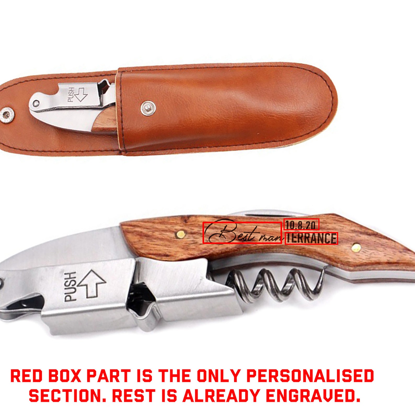 Personalised Corkscrew Engraved Wine Opener With Holster Wood Etsy UK