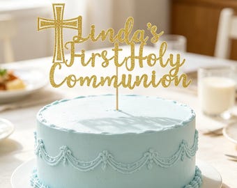 Personalised First Holy Communion Cake Topper, Double Sided Glitter Holy Communion Cake Decorations, First Holy Communion Gifts