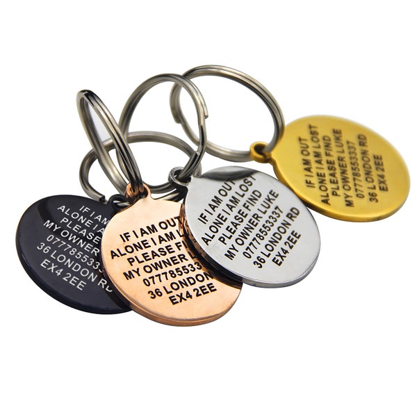 Premium Engraved Personalised Dog Tag, Cat Tag, Pet Tag  Puppy Name ID Bone Round Tag Collar Ship from the nearby warehouse in UK or US.