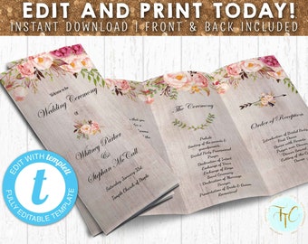trifold wedding program etsy