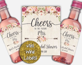 Custom Wine Labels, Mini Wine Labels, Future Mrs Wine Label, Personalized Wine Tags, Bridal Shower Wine Tags, Miniature Wine Labels, Brunch