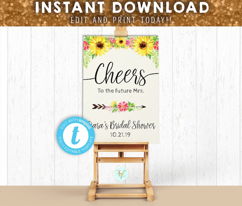 Welcome To Baby Shower Sign Printable Yellow Poster Editable Templett EDITABLE WELCOME SIGN Sunflower Bridal Poster Bridal Shower Sign