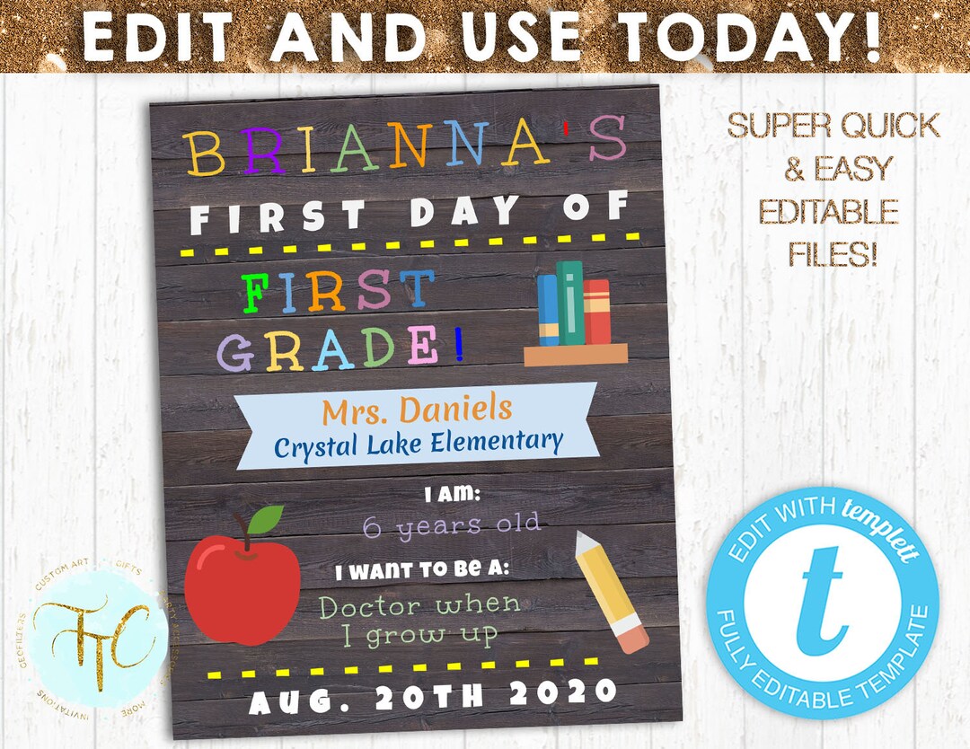 EDITABLE SCHOOL SIGN Chalkboard School Sign First Day of - Etsy