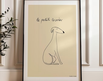 Greyhound poster, French poster, minimalist greyhound poster, dog owner poster, Whippet drawing, Italian Greyhound picture