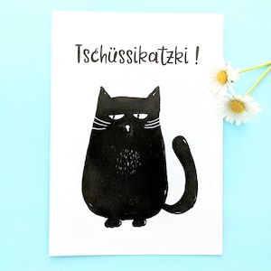 Schwarze Katze Postkarte, lustige Katzenkarte, Katzen Kunst Postkarte, Katzenliebhaber Geschenk, Abschiedskarte, Ironie Sarkasmus, Umzug