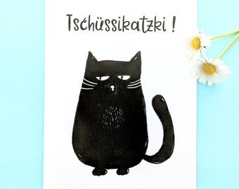 Black cat postcard, funny cat card, cat art postcard, cat lover gift, farewell card, irony/sarcasm, moving