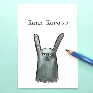 Kaninchen Postkarte, Karate Bunny, Karte Hase, lustige Postkarte, Postkarte witzig, Häschen Witze, Karnickel Sprüchekarte, Kampfsport