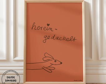 Dachshund-themed poster, terracotta-brown poster download, poster entrance, gift for dog owners and dog lovers