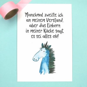 Postkarte Einhorn, lustiger Spruch, Büro Deko, Küchen Spruch, motivierender Spruch, Selbstfürsorge und Selbstliebe