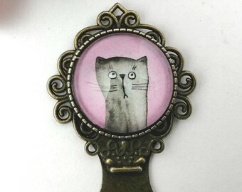 Bookmark with cat, cat motif, gift for readers, gift for mother, vintage style, gift idea cat owner, book gift