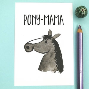 Postkarte Pony Mama, Pferde Karte, Grußkarte Reiterin, Geschenkbeilage Pferde Mama, Geburtstagskarte Pferdebesitzerin