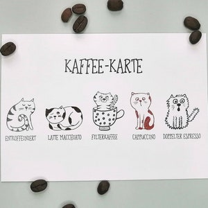Kaffee und Katze, Postkarte Katze, Katzen-Postkarte, Kaffee Deko, Glückwunschkarte Katze, lustige Katzen, Kaffee Karte, Kaffee Liebhaber