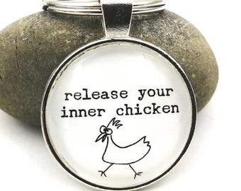 Keychain with chicken, animal drawing, souvenir for girlfriend, funny motivational saying, gift for self-discovery, poultry