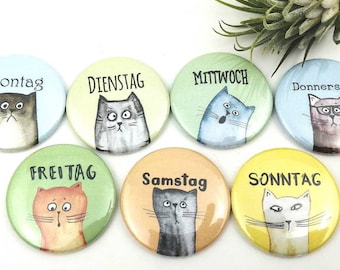Planner magnets cat, cat magnets set of 7, magnets weekdays, weekly planner fridge magnets, kitchen decoration cat, office pin board magnets