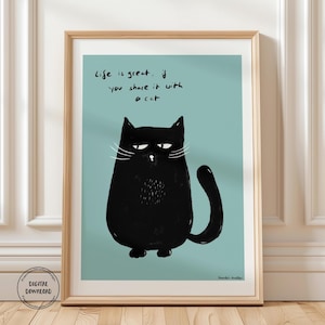 Poster cat love, poster download black cat, living room decoration, gift cat owner, funny cat poster colorful, wall picture with cat
