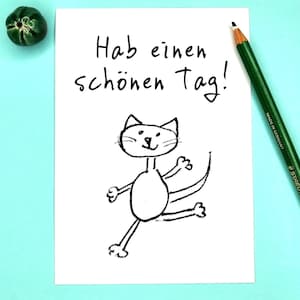 Grußkarte mit Katze, Postkarte Glückwünsche, Katzen-Postkarte, Glückwunschkarte Katze, Postkarte mit Katze, Danke-Karte, Karte für Freundin