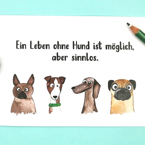 Hunde-Postkarte, Grußkarte Hunde, Glückwunschkarte Hund, Postkarte für Hundebesitzer, Hundeliebhaber Karte