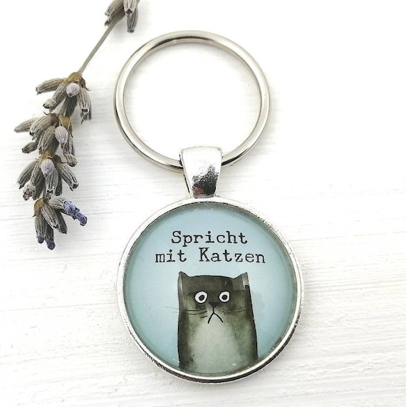 Lustiger Schlüsselanhänger mit Katze, Katzen Accessoire, Taschendeko mit Katzen Spruch, Geschenk für Katzenbesitzer, Katzen Illustration