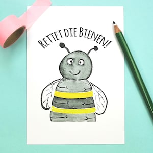 Postkarte Rettet die Bienen, Grußkarte Bienen, Postkarte Imker, Honig-Bienen, Grußkarte Tiere, Postkarte Natur, Umweltschutz, Naturschutz