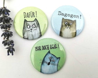 Katzen Magnete 3er Set, Küchen Deko Katze, Katzen-Motive, freche Katzen Sprüche, Statement Magnet, Büro Pinnwand Magnete, Kühlschrankmagnete