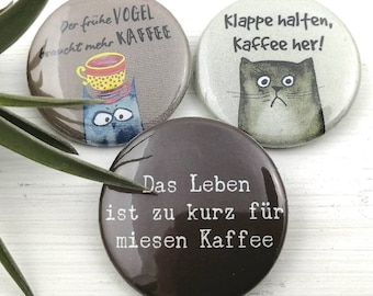 Coffee-themed magnets, fridge magnets (set of 3), cat with coffee quote, office decor, coffee kitchen decor, German text, coffee humor