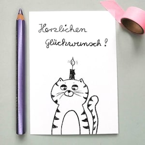 Geburtstagskarte Katze, Postkarte Geburtstag, Katzen-Postkarte, Herzlichen Glückwunsch, Grußkarte Katzenbild, Katzen Kunst Postkarte