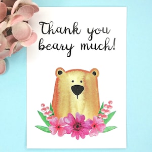 Postkarte Danke, Bären-Postkarte, Danksagung Karte, Grußkarte Bär, Aquarell Postkarte, Danke Karte mit lustigem Wortspiel