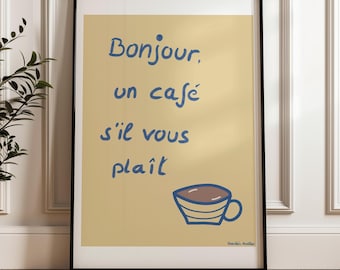 Kitchen poster coffee, French poster, poster download, coffee cup motif, dining room decoration, coffee corner mural, for office and shop