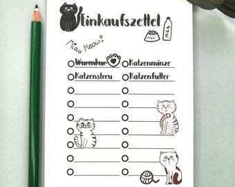 Cat shopping list, cat gift, shopping list notepad with cat pictures, gift for cat owners, to-do list, cat shopping list
