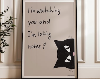 Black cat art print, funny cat poster, bathroom poster, office picture