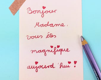 Postcard French compliment, mindfulness and selfcare, quote saying card, self-love card, handwritten design
