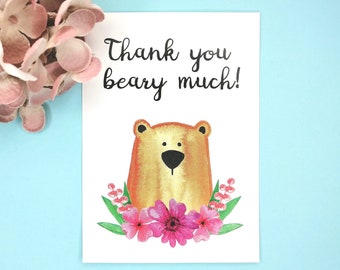 Postcard Thank You, Bear Postcard, Acknowledgement Card, Greeting Card Bear, Watercolor Postcard