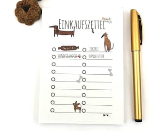 Shopping list dog motifs, shopping list A6, notepad with dog pictures, gift dog owner, to do list, dog food wish list