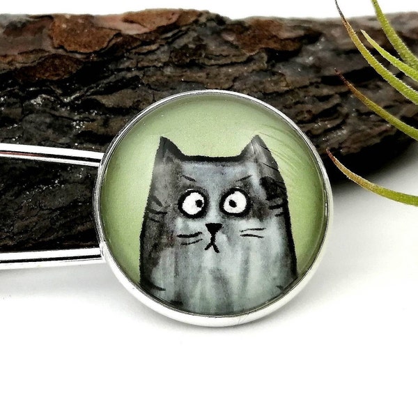 Brosche Katze, Katzen-Motiv Schalnadel, Anstecker mit Katze, Cabochon Anstecknadel, Kilt Nadel Katze, Geschenk für Sie, Tuchnadel Kater