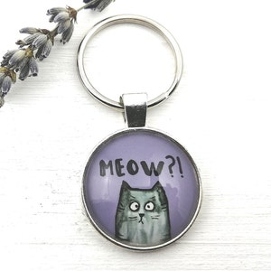 Funny cat keychain, cat keyring, funny cat, cat pendant, cat lover gift, meow motif, cat lady