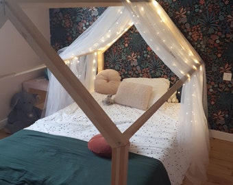 CANOPY for the Frame Montessori lit baldaquin baldaquin jouer sol auvent suspendu auvent maison lit rideau décor fait à la main princesse tipi style