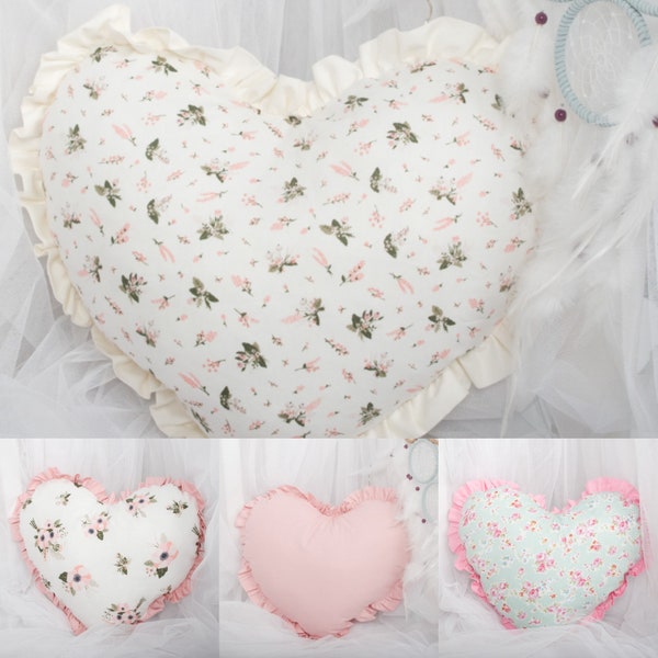 Kids shaped heart pillow custom order decor, cushion baby with ruffled provance romantic girl pillow decor baby shabby chic nursery handmade