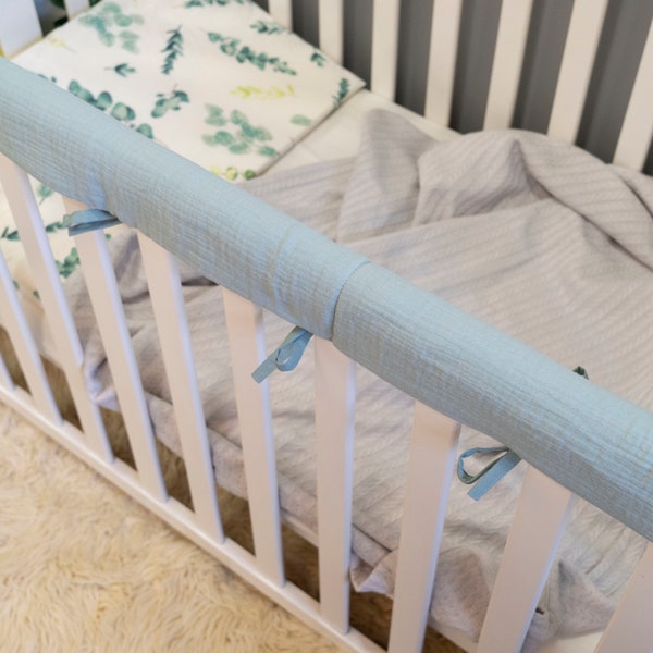 Mousseline Baby cot rail Cover berceau rails Garde de dentition rembourré rail cover Baby Crib Rails protection dents de bébé solide gris blanc linge de bébé