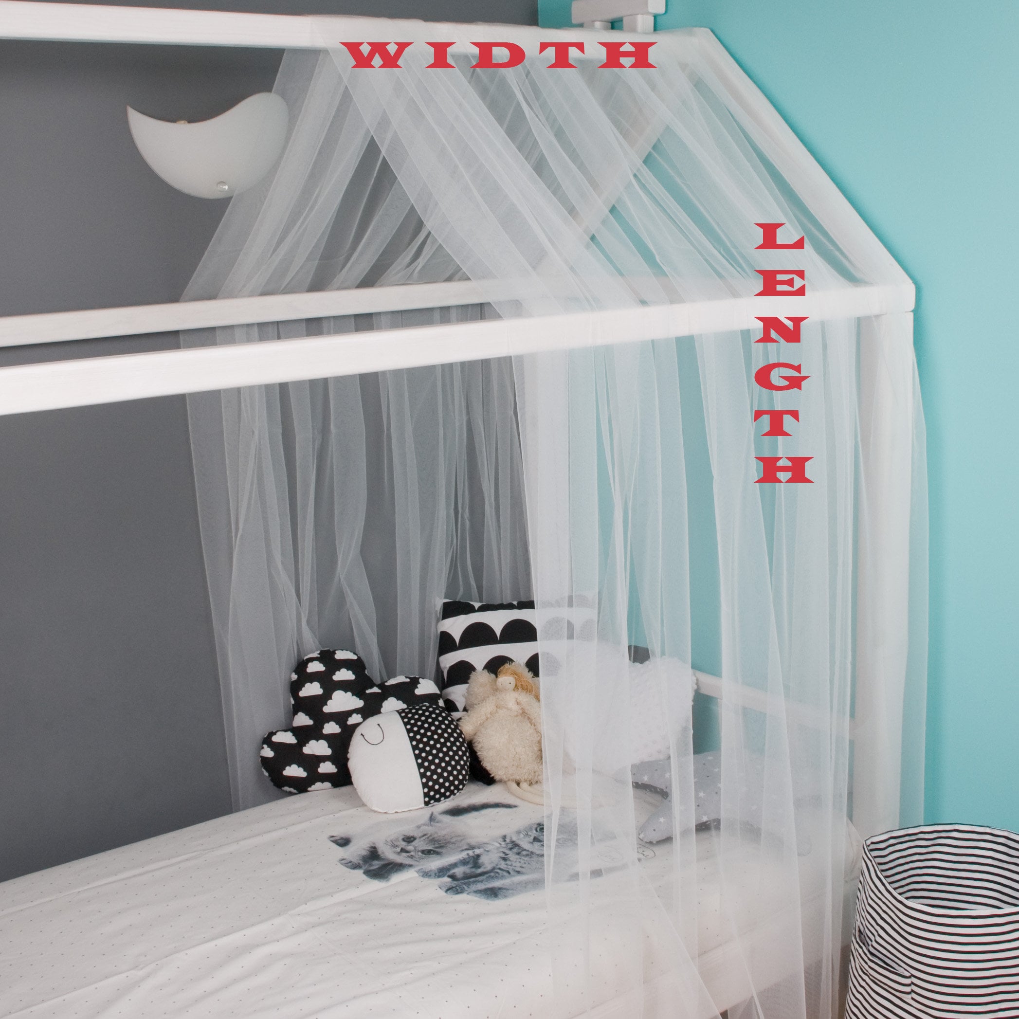 Tulle Voile CANOPY With POM POMS for the 4 Posts Frame Bed - Etsy