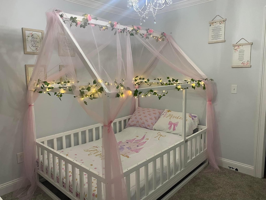 Pink Montessori House Bed CANOPY Baldachin Bed Canopy Play Floor Bed