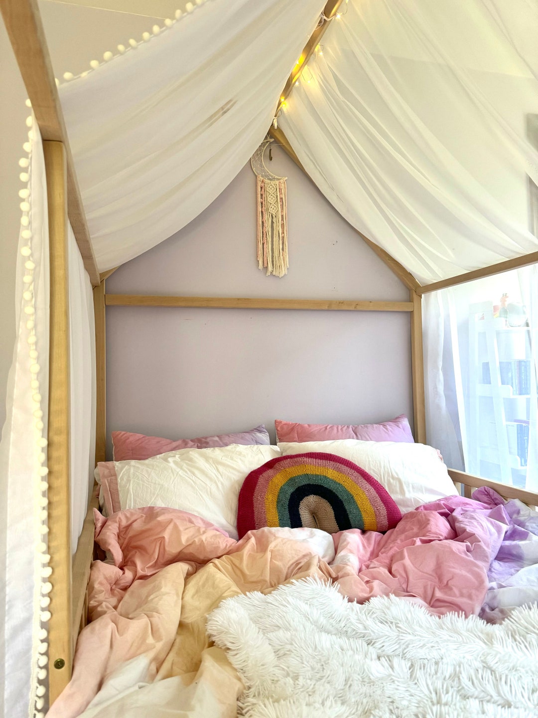Tulle CANOPY With POM POMS for the Frame Bed Montessori House Etsy