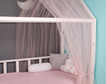 Powdery Montessori House bed CANOPY lit à baldaquin lit à baldaquin jouer étage lit à baldaquin suspendu maison rideau décor fait à la main princesse tipi