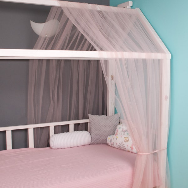 Powdery Montessori House bed CANOPY lit à baldaquin lit à baldaquin jouer étage lit à baldaquin suspendu maison rideau décor fait à la main princesse tipi