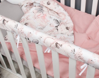 Personalisierter TEDDY Babywiege Kinderbett Cotbed Bumper Set Maßgefertigte pink mit weißen Stern 