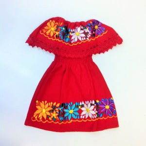 Red Mexican Baby Toddler Dress Embroidered Handmade Different Sizes Red Dress with Flowers